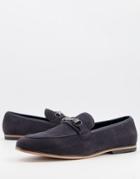Asos Design Loafers In Navy Faux Suede With Snaffle Detail
