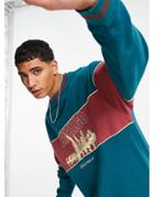 Asos Design Oversized Sweatshirt With Contrast Panel And City Print - Part Of A Set-green