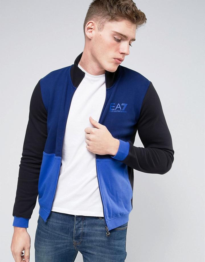 Emporio Armani Ea7 Zip Up Sweat Jacket With Color Block - Navy