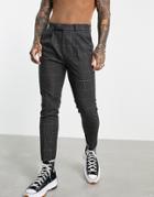 Asos Design Tapered Pants In Wool Mix Check In Gray-grey