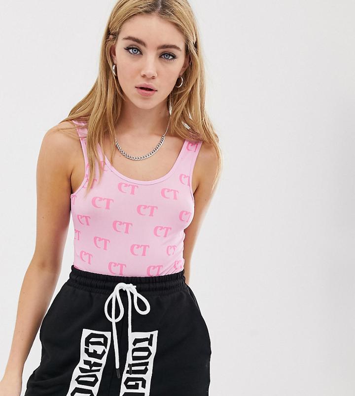Crooked Tongues Tank Body In Tonal Brand Print - Green