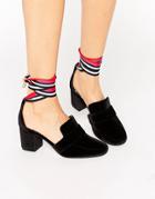 Wah London X Asos Ribbon Lace Up Velvet Heeled Loafers - Black