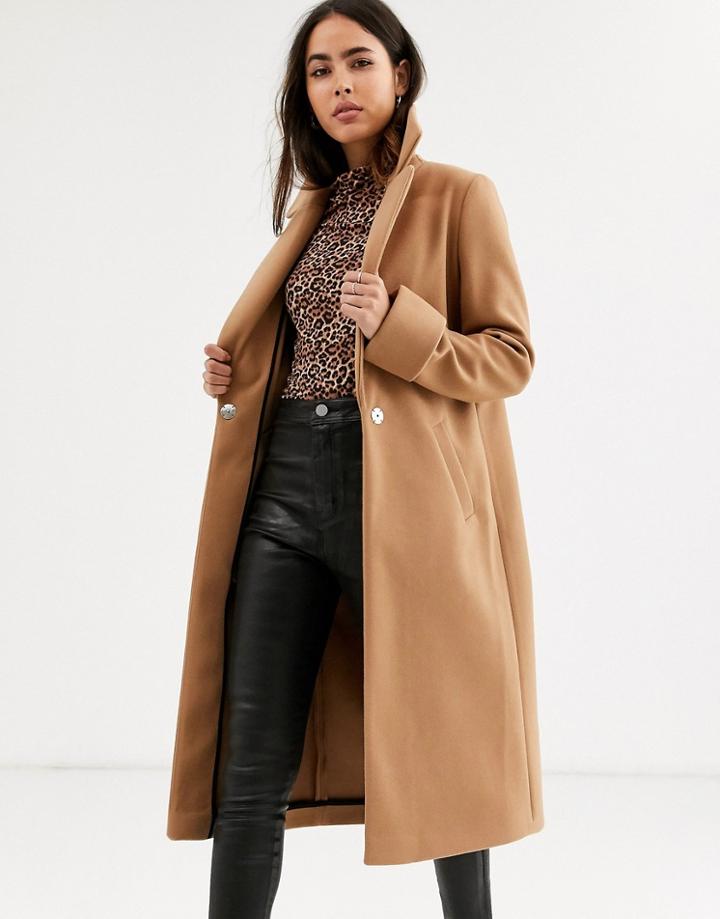 River Island Single Button Coat In Camel