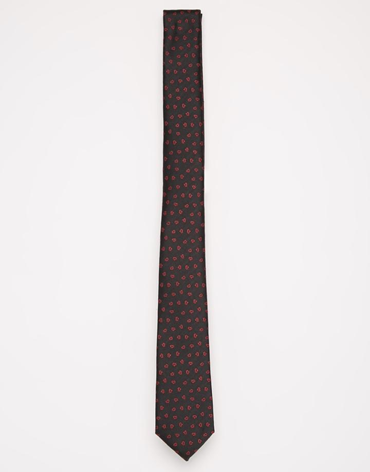 Asos Valentines Tie In Heart Print - Black