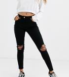 Parisian Petite Skinny Jeans With Ripped Knee In Black