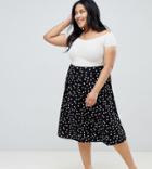 Asos Design Curve Midi Skirt With Box Pleats In Polka Dot - Multi