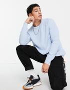 Asos Design Knitted Rib Crew Neck Sweater In Pale Blue-blues