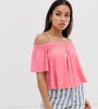 Asos Design Petite Off Shoulder Swing Top In Pink