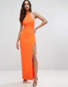 Asos Gold Bar Halter Maxi Dress - Orange