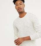 D-struct Tall Striped Long Sleeve Cotton Slub Top - White