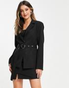 Heartbreak Tie Waist With Buckle Blazer In Black - Part Of A Set