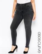 Asos Curve High Waisted Sculpt Me Skinny Jeans In Brooklyn Washed Black - Washed Black