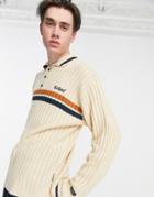 Kickers Knit Long Sleeve Polo In Cream-white