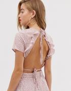 In The Style X Dani Dyer Frilly Open Back Crop Top In Pink Leopard - Multi