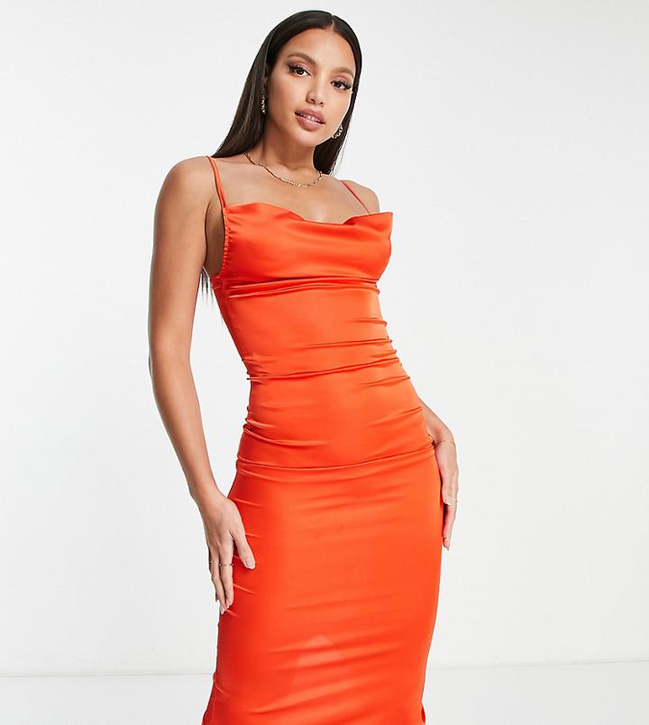 Parisian Tall Satin Cami Strap Mini Dress With Cowl Neck In Bright Orange