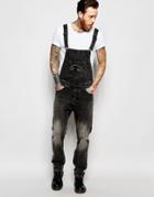 Asos Overalls In Denim With Ripped Legs In Washed Black - Washed Black