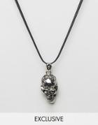 Reclaimed Vintage Inspired Necklace With Skull Pendant - Silver