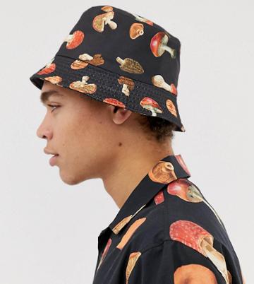 Crooked Tongues Mushroom Printed Bucket Hat - Black