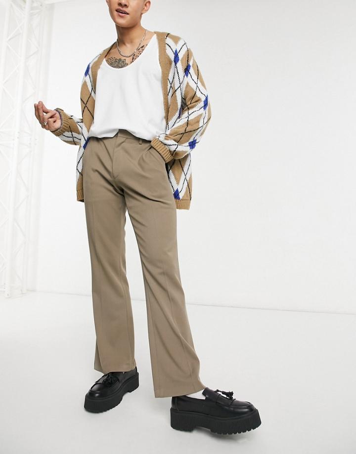 Asos Design Flared Smart Pant In Stone-neutral