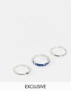 Reclaimed Vintage Inspired 3-pack Rings With Cosmic Detail In Silver