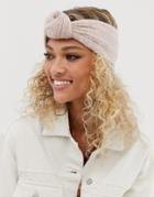 Asos Design Pointelle Headband With Front Knot Detail In Pink