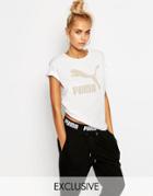 Puma Oversized Boyfriend T-shirt With Gold Foil Logo - White