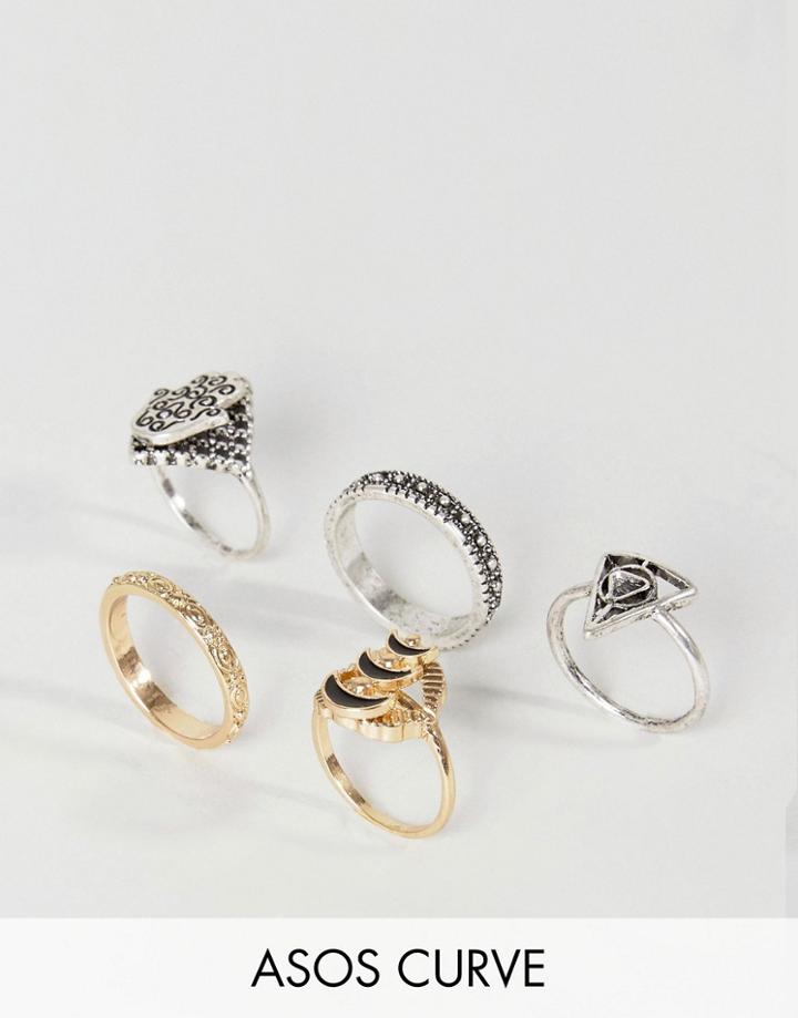 Asos Curve Hamsa Stone Ring Pack - Multi