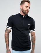 Fred Perry Zip Neck Pique T-shirt Back Logo In Black - Black