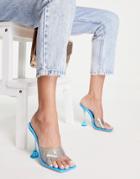 Public Desire New Vinyl Heel Mule Sandals In Blue