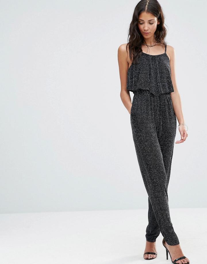 Twin Sister Metallic Overlay Jumpsuit - Black