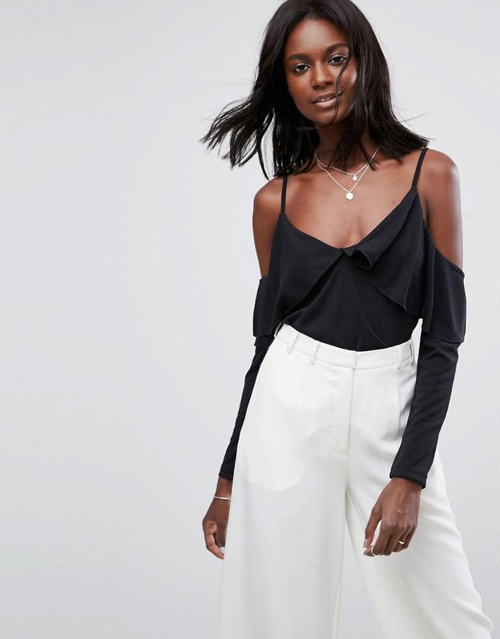 Asos Top In Crepe With Clean Cold Shoulder - Black