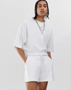 Asos Design Crop Oversized Tracksuit/shorts In Shorter Length In White