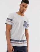 Esprit T-shirt With Contrast Pocket And Stripe Sleeve - Gray