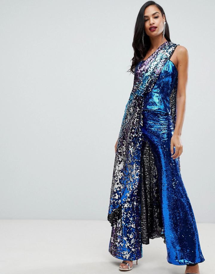 Asos Edition Extreme Drape Bandeau Top In Ombre Sequin - Multi