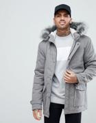 New Look Parka With Fleece Lined Hood In Gray - Gray