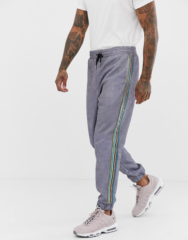 Jaded London Joggers In Metallic Silver With Side Stripe - Silver