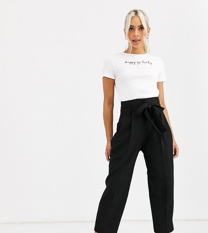 Asos Design Petite Tailored Tie Waist Tapered Ankle Grazer Pants - Black