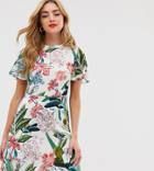 Oasis Skater Dress With High Neck In Tropical Print - Multi