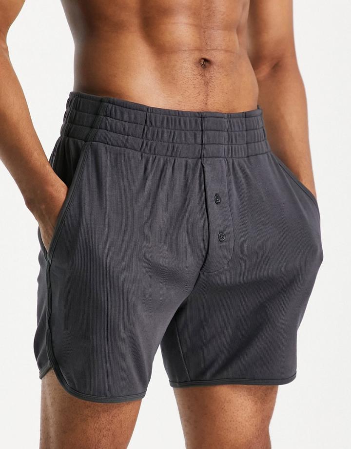 Asos Design Lounge Runner Short In Rib-black