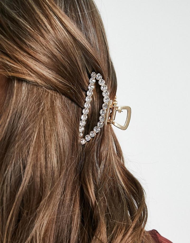 Asos Design Hair Claw With Diamante Detail In Gold Tone