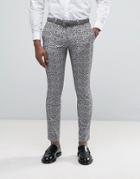 Noose & Monkey Super Skinny Suit Pants With Floral Flocking - Gray