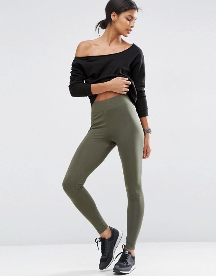 Asos Leggings With Deep Waistband - Khaki