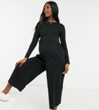 Asos Design Maternity Jersey Scoop Neck Smock Jumpsuit In Black