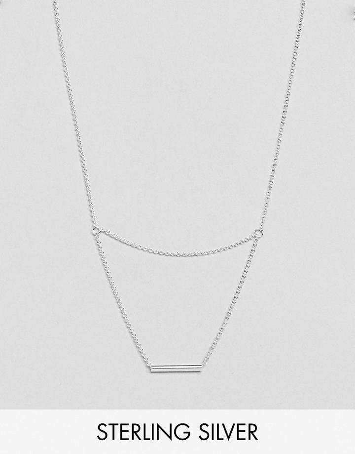 Asos Sterling Silver Fine Bar Multirow Necklace - Silver
