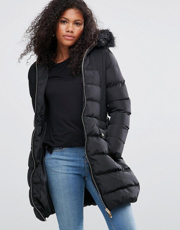 Brave Soul Padded Jacket With Belt - Black