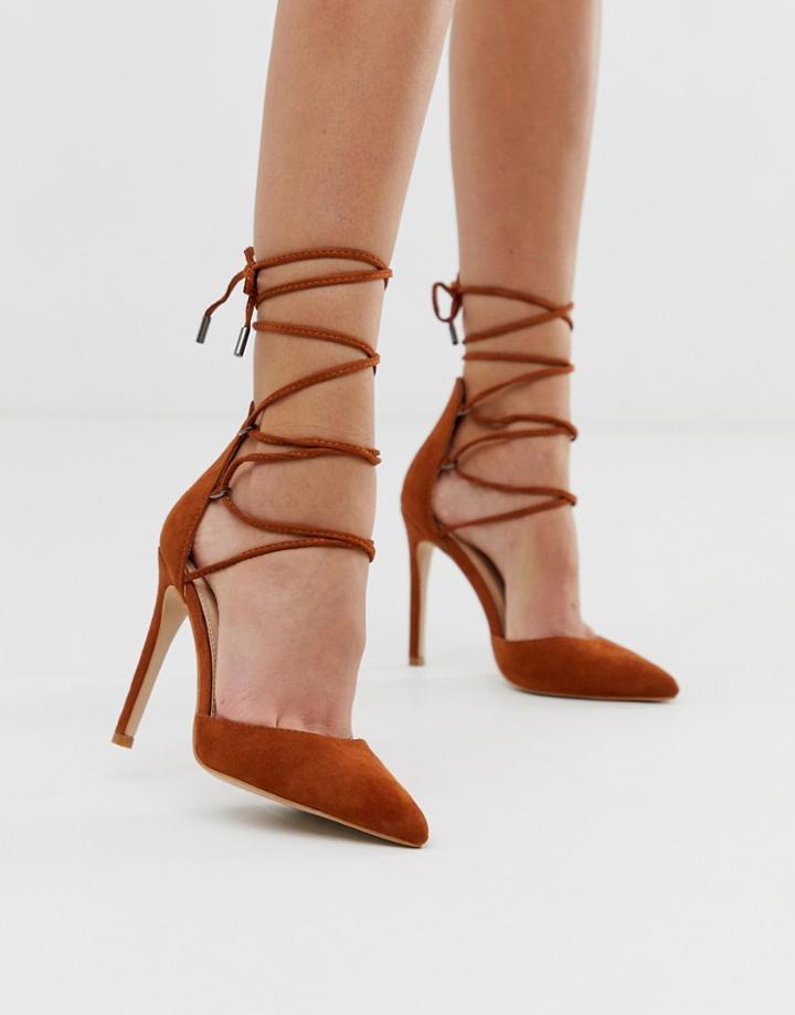 Public Desire Classy Tan Ankle Tie Heeled Shoes