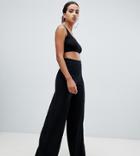 Missguided Ribbed Wide Leg Pants In Black - Black