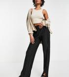 Topshop Tall Straight Leg Plisse Pants With Slit Hems In Black