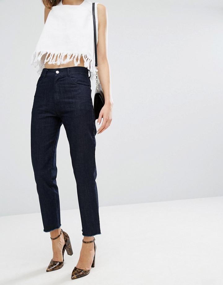 Vale High Rise Fray Hem Cropped Jean - Blue