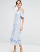 Moon River Cold Shoulder Dress With Trim Detail - Blue